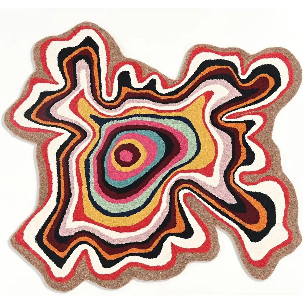 Handmade Irregular Shape Wool Area Rug | ern Colourul Abstract Wave Design with Throw Illusion Carpet or Living Room Bedroom Din - view 2