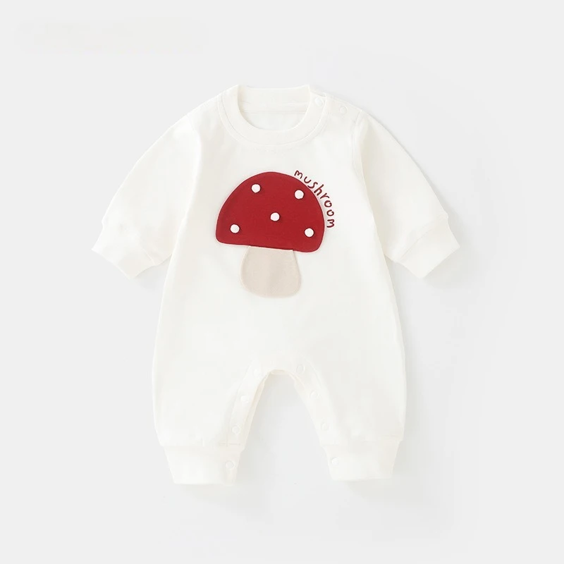 

White Baby Bodysuit Long Sleeve A-Class Mushroom Print Romper for Newborns 0-12M