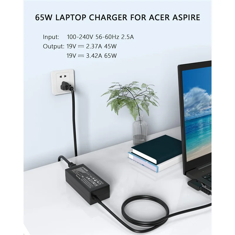 F-T 65W 19V 3.42A cargador de CA para Acer Aspire 1 3 5 A515-44 A515-45 A515-46 A515-54 A515-55 A515-56 A115-32 A315-23