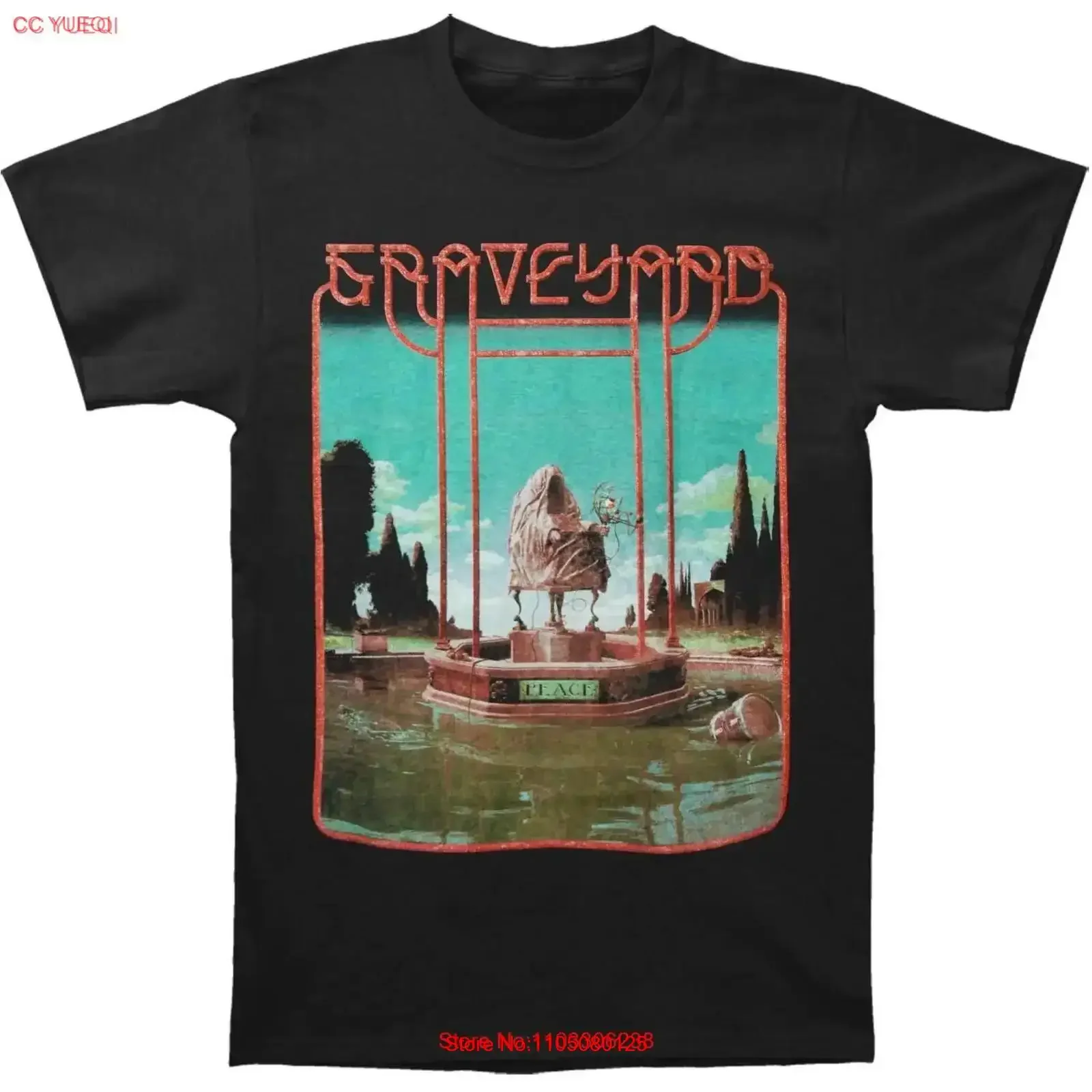 Camiseta de la paz del cementerio para hombre, camiseta pequeña negra vintage lavada para uso diario, ropa de calle, ropa de diseñador ligeramente versátil