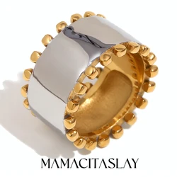 MamacitaSlay  Vintage 18K Gold Plated Silver Color Double Sided Beads Wide Rings New Trend Women's 316L Stainless Steel Jewelry