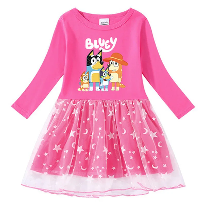 Animation Peripheral Long Sleeved Princess Dress Cute Star Long Sleeved Dress Bluey Pure Cotton Children\'S Clothing Girl Gift