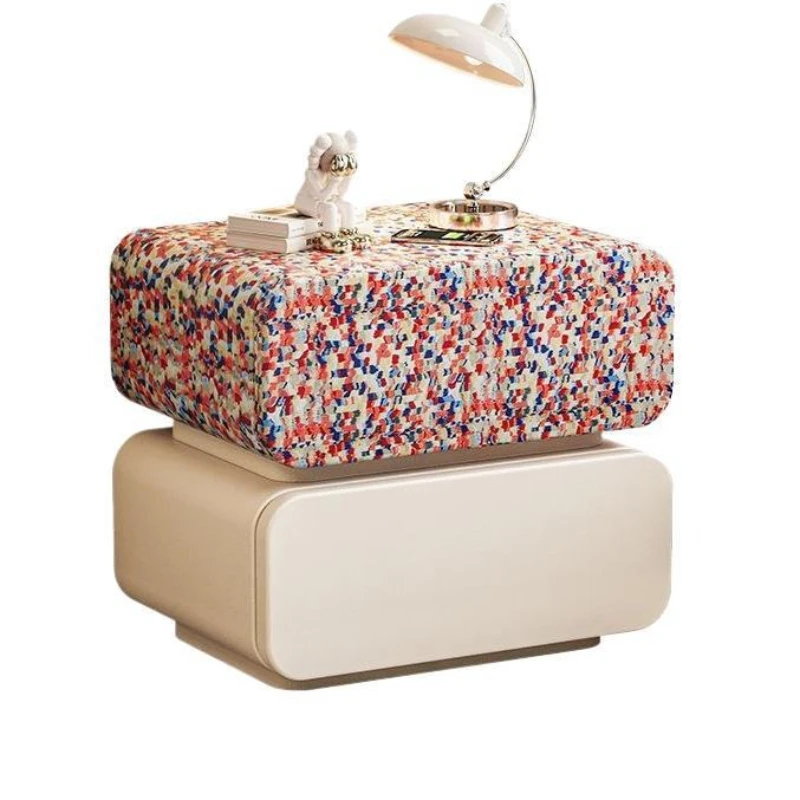 

Rainbow Mosaic Solid Wood Bedside Table 2025 New Home Bedroom Light Luxury Premium Leather Bedside Storage Cabinet