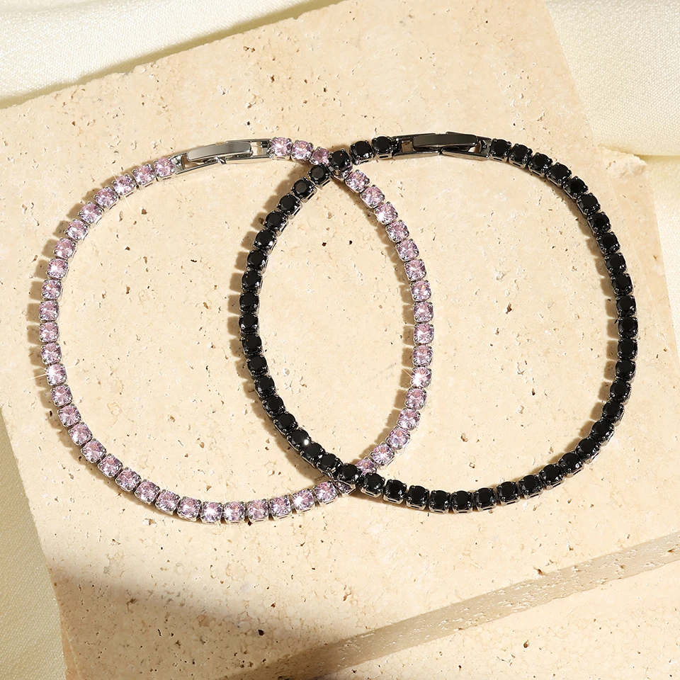 ZAKOL 2mm Round Zirconia Tennis Bracelet Trendy Punk Shiny Crystal Zircon Hip Hop Bracelets Hand Streetwear Jewelry