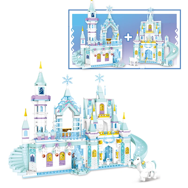 Kit de blocs de construction pour enfants, château de glace en cristal, princesse royale, amis, modèle de film classique, jouets pour filles, cadeau de noël