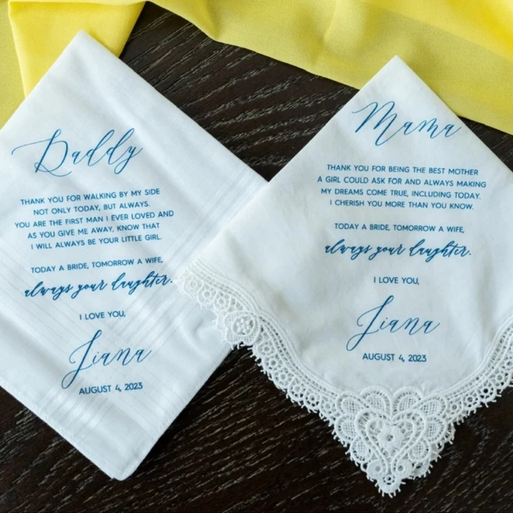 

Custom Wedding Hankerchief set,Father and Mother of the bride gift from daughter Wedding gift ,for Dad and Mom Hankerchief gift