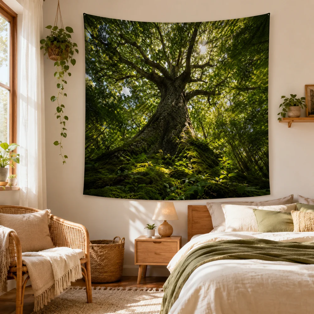 Natural Forest River Tapestry, Clear Water Stone Wall Art for Bohemian Room Aesthetic Decor