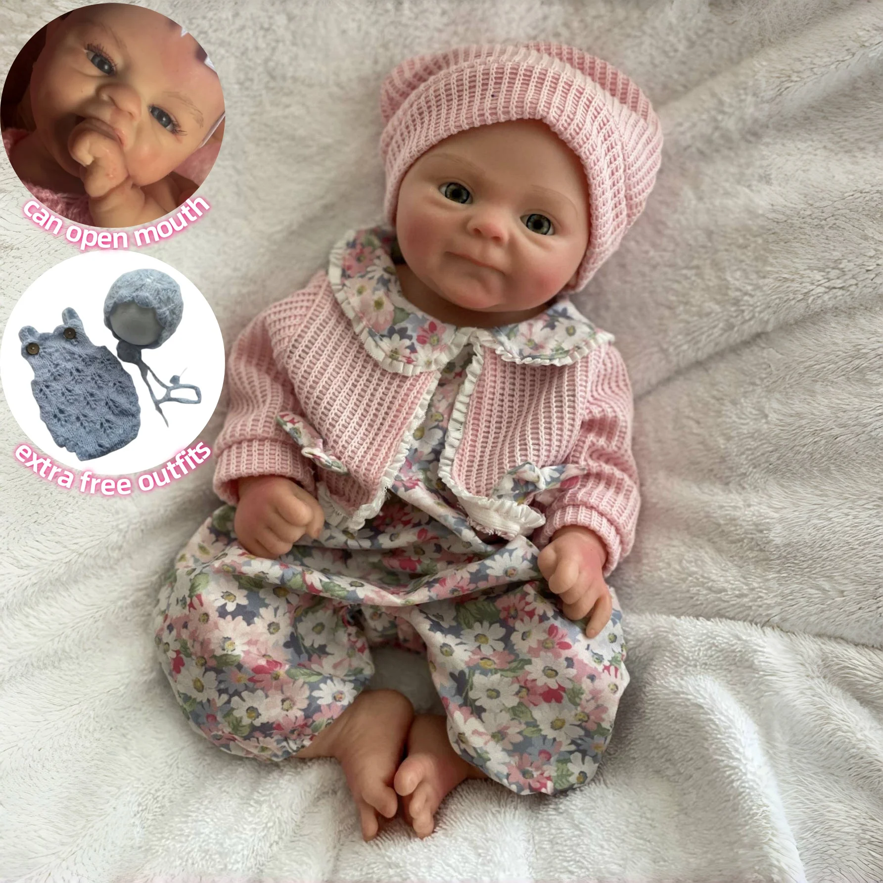 

33CM Silicone Girl COCO Open Mouth Reborn Dolls, 2 Sets Outfits Handmade Painted Newborn Baby Doll Toys Reborn Corpo De Silicone