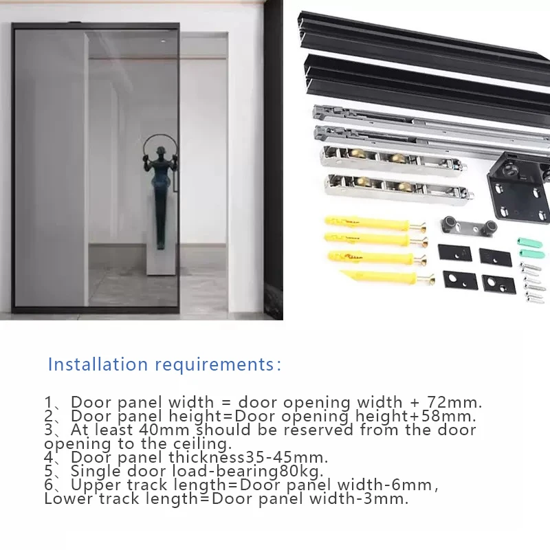 Summit Ghost Deur Onzichtbaar Geen spoor Schuifbeslag Ultra smal aluminium glazen frame Volledige set voor keuken Badkamer Slaapkamer
