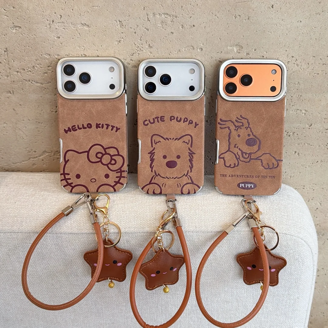 

Retro puppy Suede leather art Phone Case For iPhone 17 16 15 14 13 12 11 Pro Max 17 air Case Cute Luxury Cartoon leather Cover﻿﻿