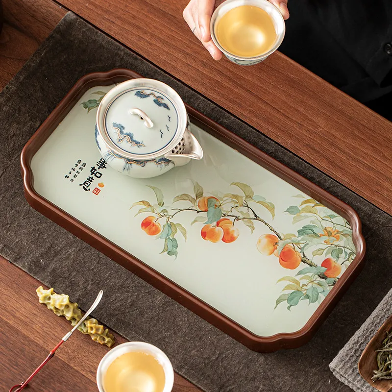 Luxury Decorative Tea Tray Plate Tableware Storage Valet Rectangle Glass Tea Tray Cafeteria Table Vintage Bandejas Home Products