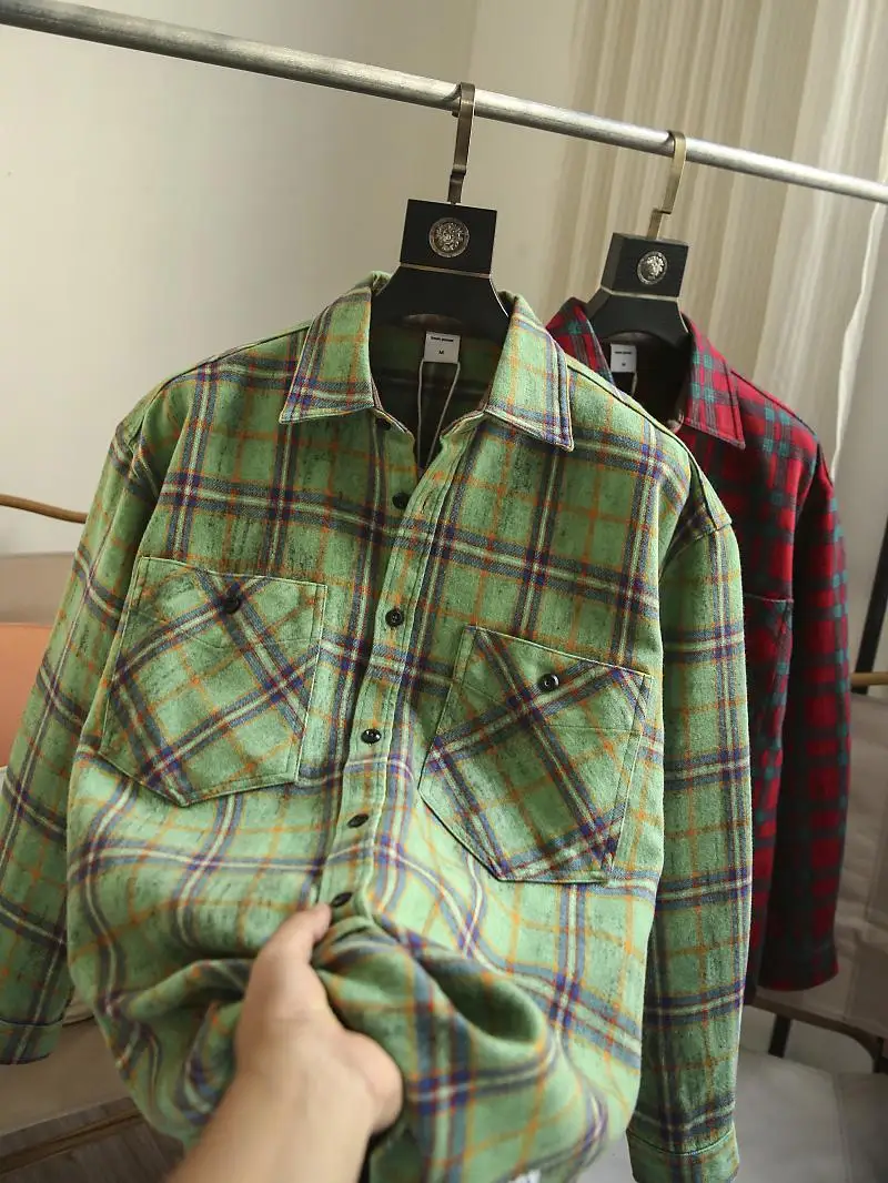 

Ameikaji American Retro Waed Thiened Long Sve Men's irt Casual Plaid Outerwear Youth Faion Autumn Warm Flannel