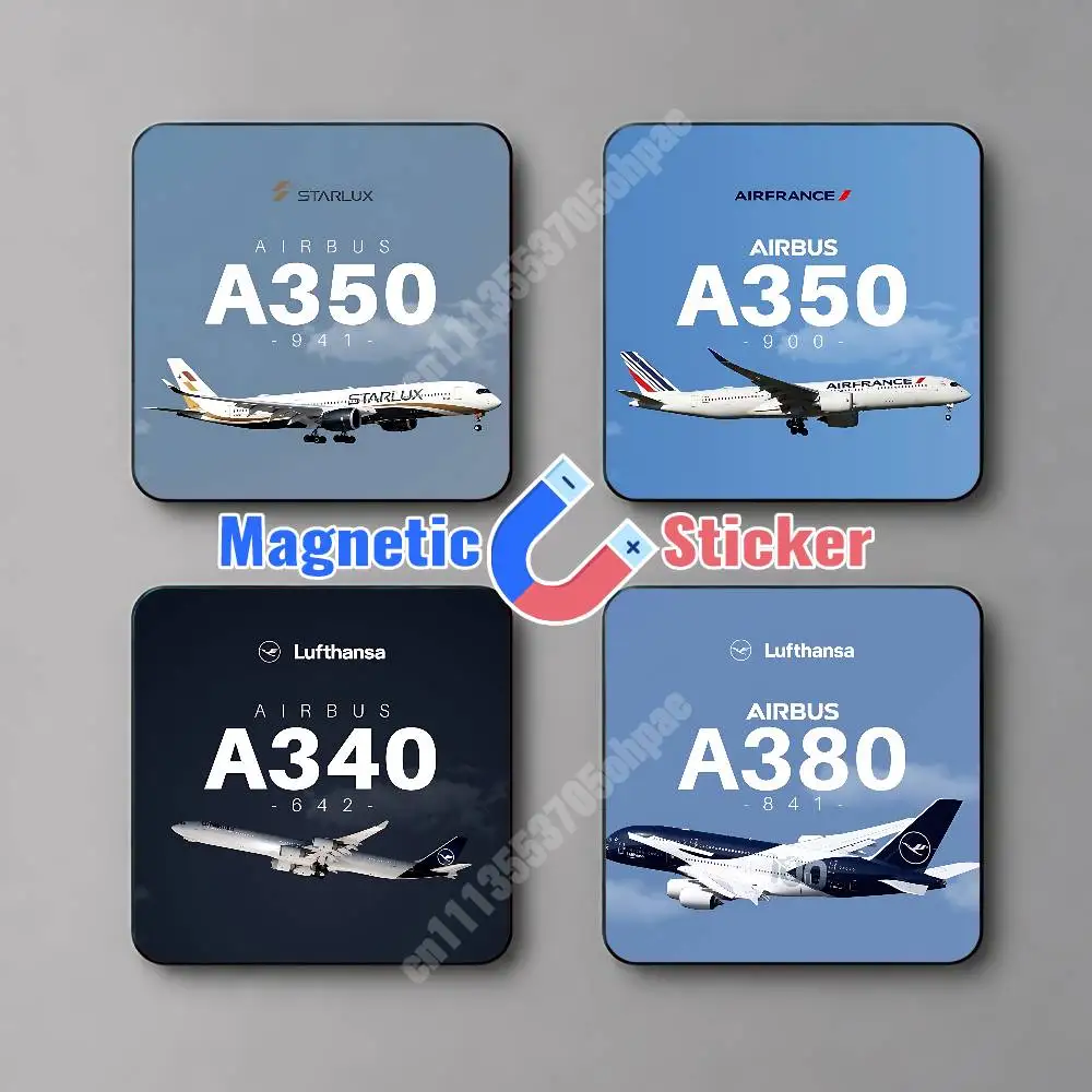 Cool A340 A350 A380 Airplane Magnetic Sticker Reflective Fridge Decal for Metal Surfaces Magnet Sign