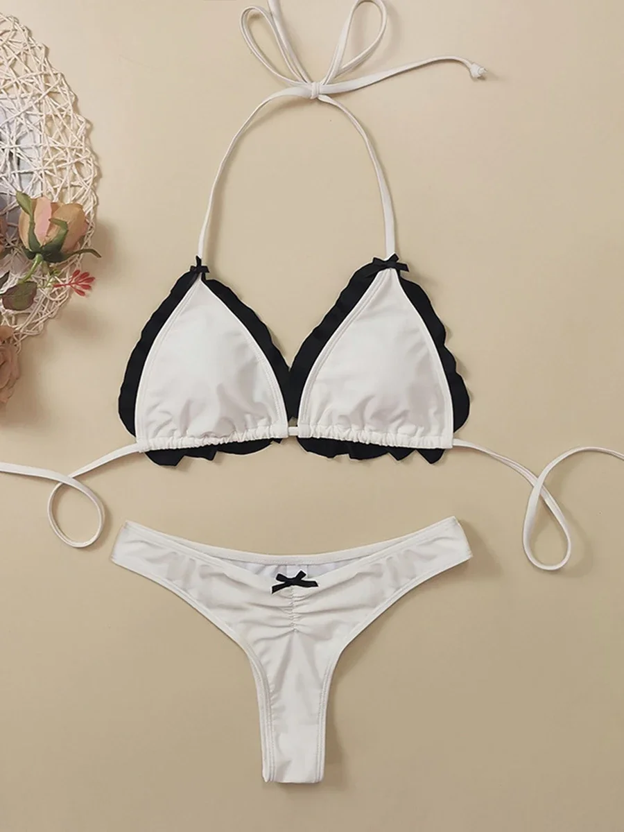 

Новый европейский и американский полосатый купальник на шнуровке, сексуальный микро-бикини с тремя точками, пляжный купальник для женщин