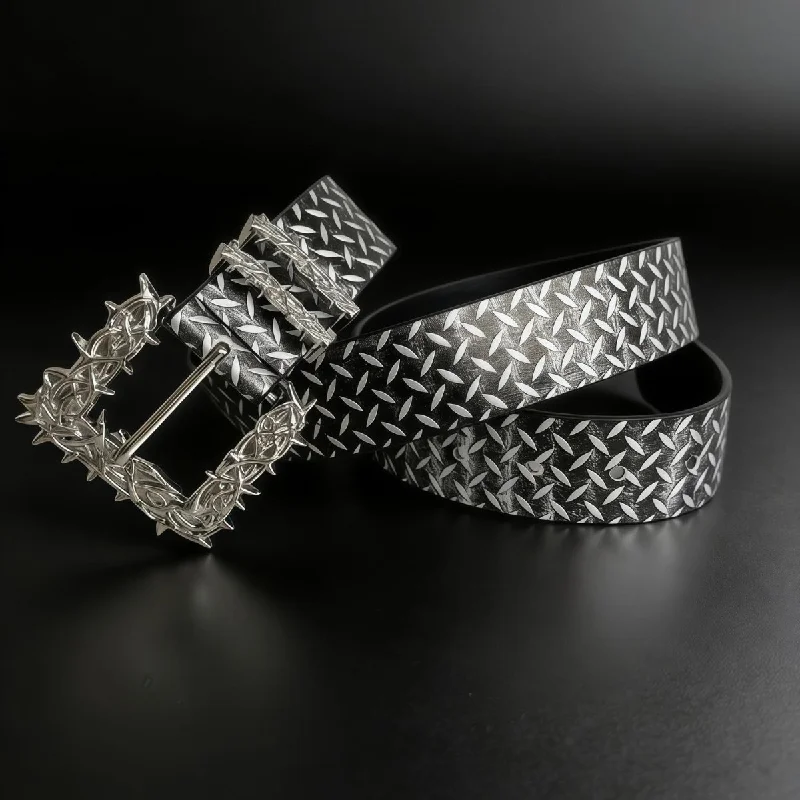 Gothic Thorns Buckle Belt For Men Women Industrial Diamond Plate Print Waistband Punk Rock Streetwear Accessorieship Hop Strap