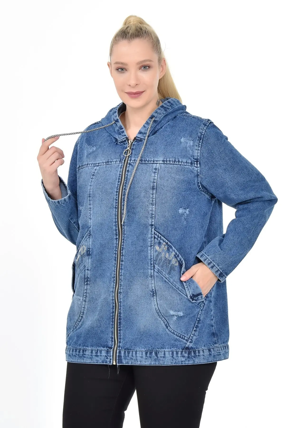 Diaves – veste en jean épais et décontracté pour femme, manteau chaud et ample avec poches et capuche, vêtement d'extérieur de qualité turque, grande taille, automne hiver