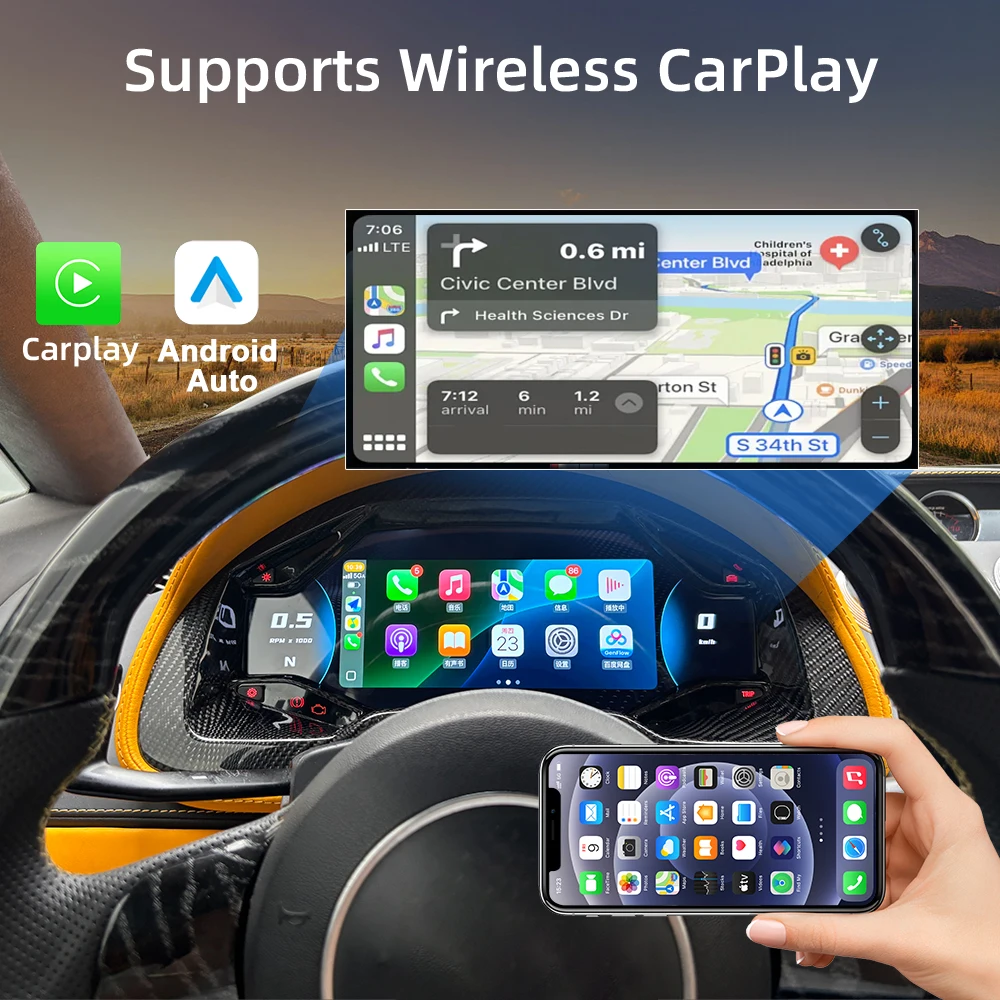 Digital Instrument Cluster For Lamborghini Gallardo 2004-2014 Speedometer, iOS CarPlay, Android Auto, Plug and Play
