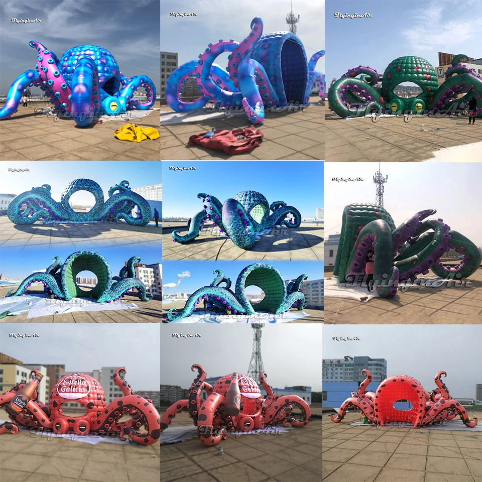 8m/10m Giant Inflatable Octopus DJ Booth Concert Stage Backdrop Withe Eight Tentacles For Carnival Event