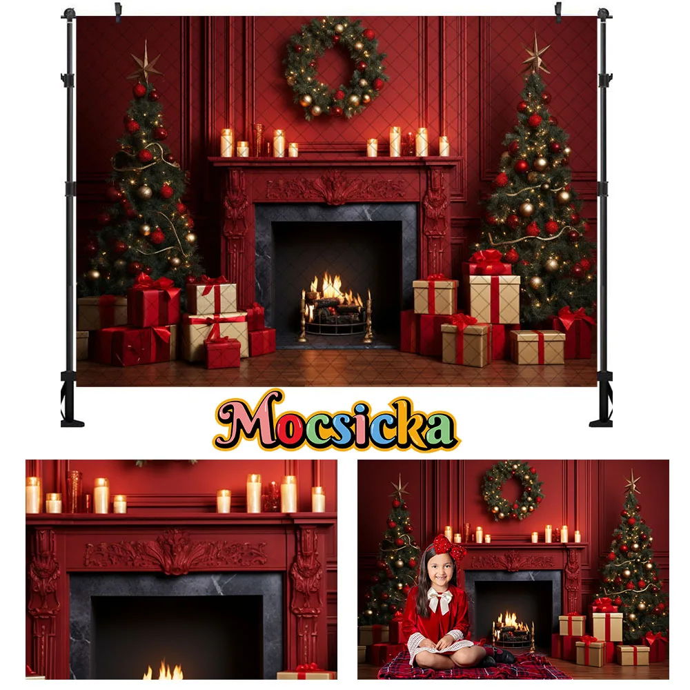 Mocsicka Рождественский фон для детской фотосъемки с изображением стены Красной елки Декор для студии