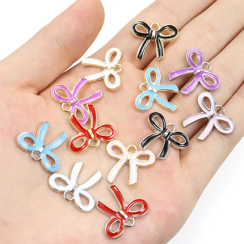 Ins Style Colourful Bowknot Enamel Charms 20pcs Girls Sweet Ornament Pendants For DIY Necklace Bracelet Earrings Gifts For Women