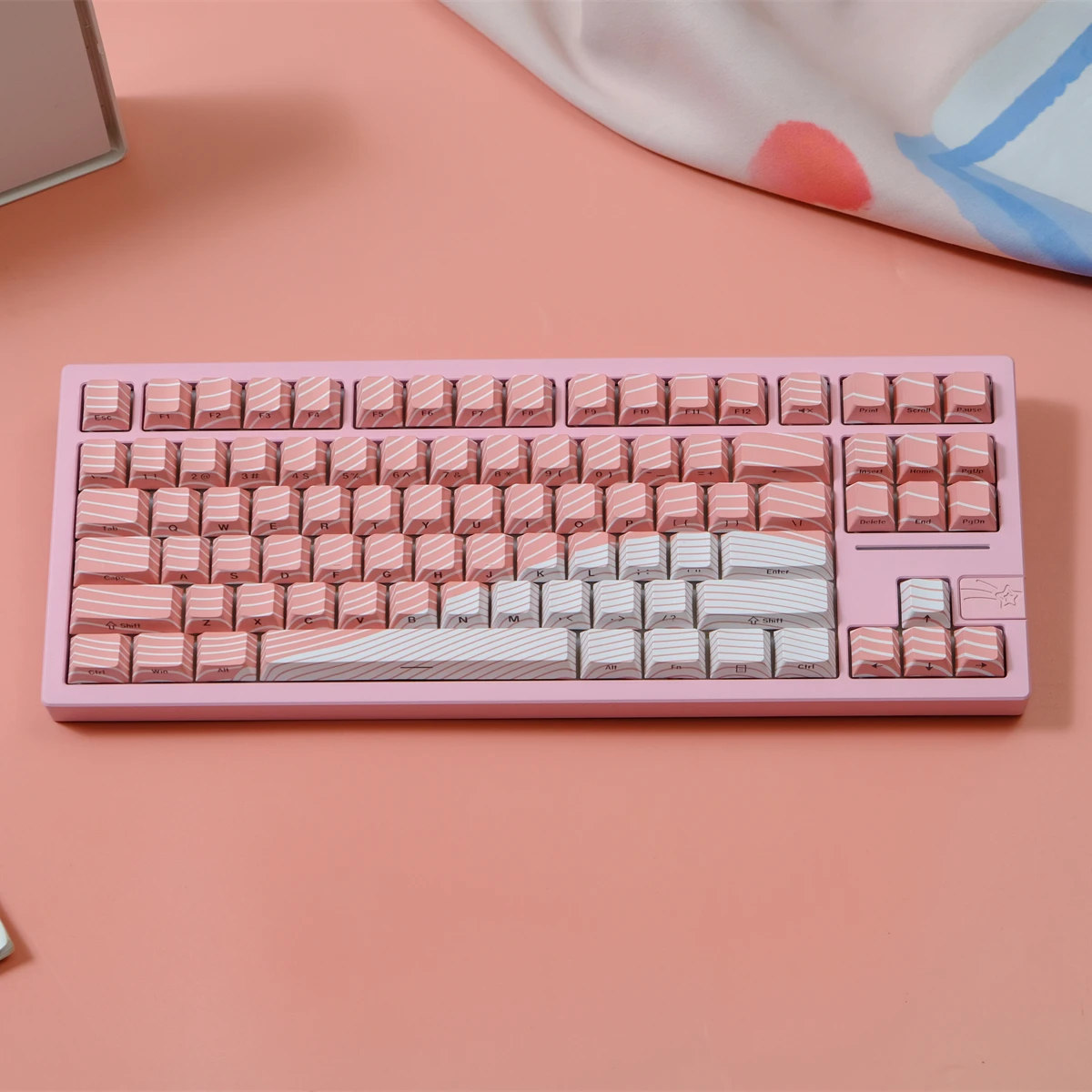 

Pink Wave Side-lit Shine Through Keycaps Cherry Profile 130 Key Five Sides Dye Sublimation PBT Keycaps for MX Switches Keyboard