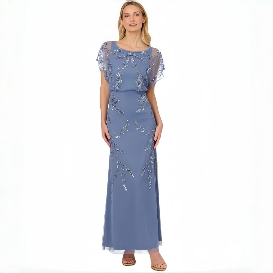 Custom Prom Dress  Blue Embroidered Evening Gown Romantic Party Dress Evening Wear Custom Color Dress  Mid Length W