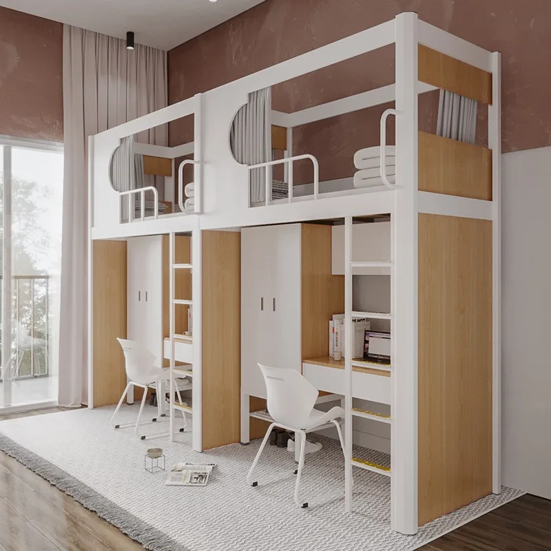 # Hotel Apartment Dormitory Bunk Bed Iron Frame Bed Multi-scene One-piece Bed With Desk Wardrobe view 2