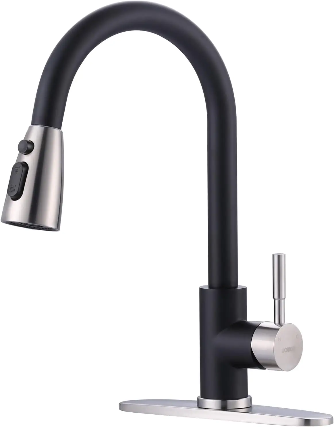 

High Arc Kitchen Faucet with Sprayer, 304 Stainless Steel, Brushed Nickel and Black, 1 or 3 Hole, for Sink