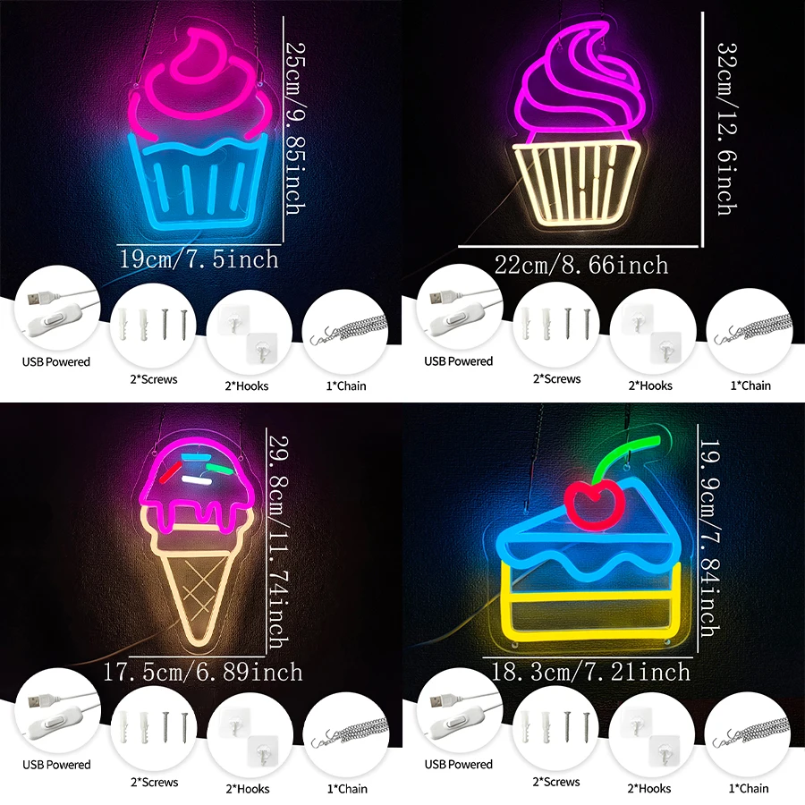 Dessert Series Neon Sign For Wall Decor,Light Up Sign For Bakery Dessert Shop Decor,Food Store,Ice Cream Shop,Restaurant,Party