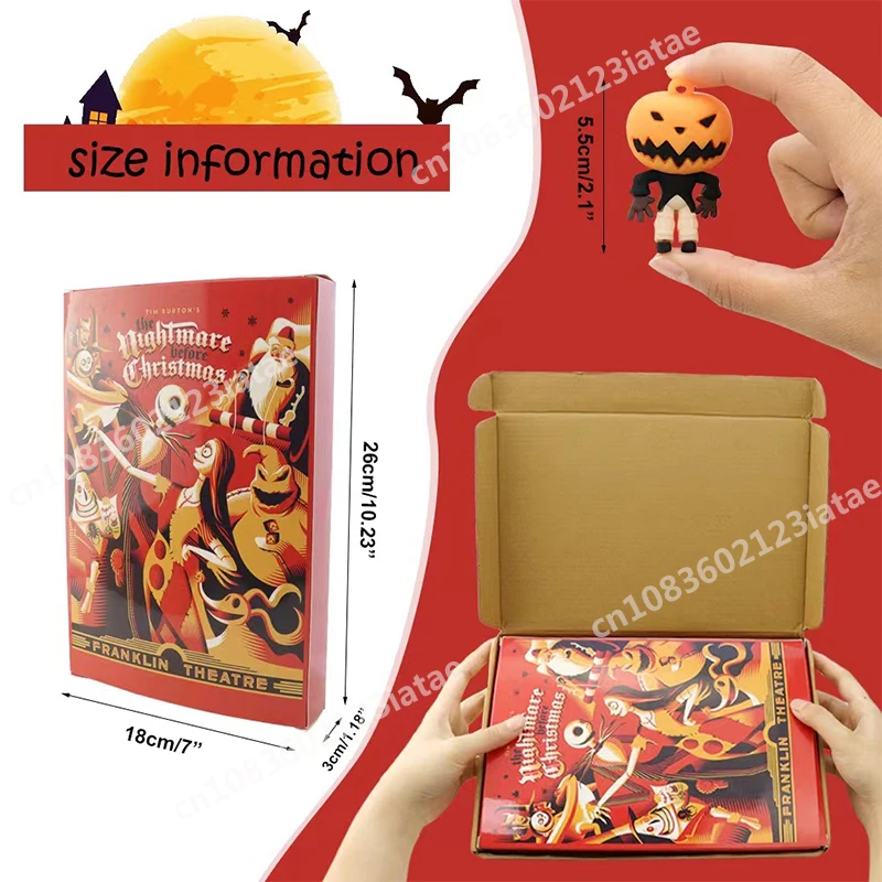 The Nightmare Before Christmas 24 Days Halloween Calendar Box Anime Cartoon Jack Skeletor Figures Decor Christmas Gift Model Toy