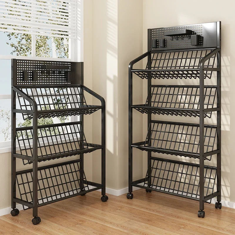 Piso de pé multi-camada estante sala de estar revista rack ferro estante organizador de armazenamento móvel rodas livros brinquedos fymr