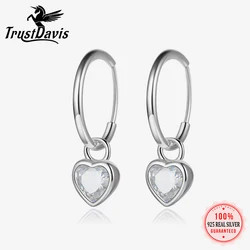 TrustDavis Real 925 Sterling Silver Fashion Romantic Heart Zircon Hoop Earrings For Women Wedding Party Fine Jewelry Gift DS4605