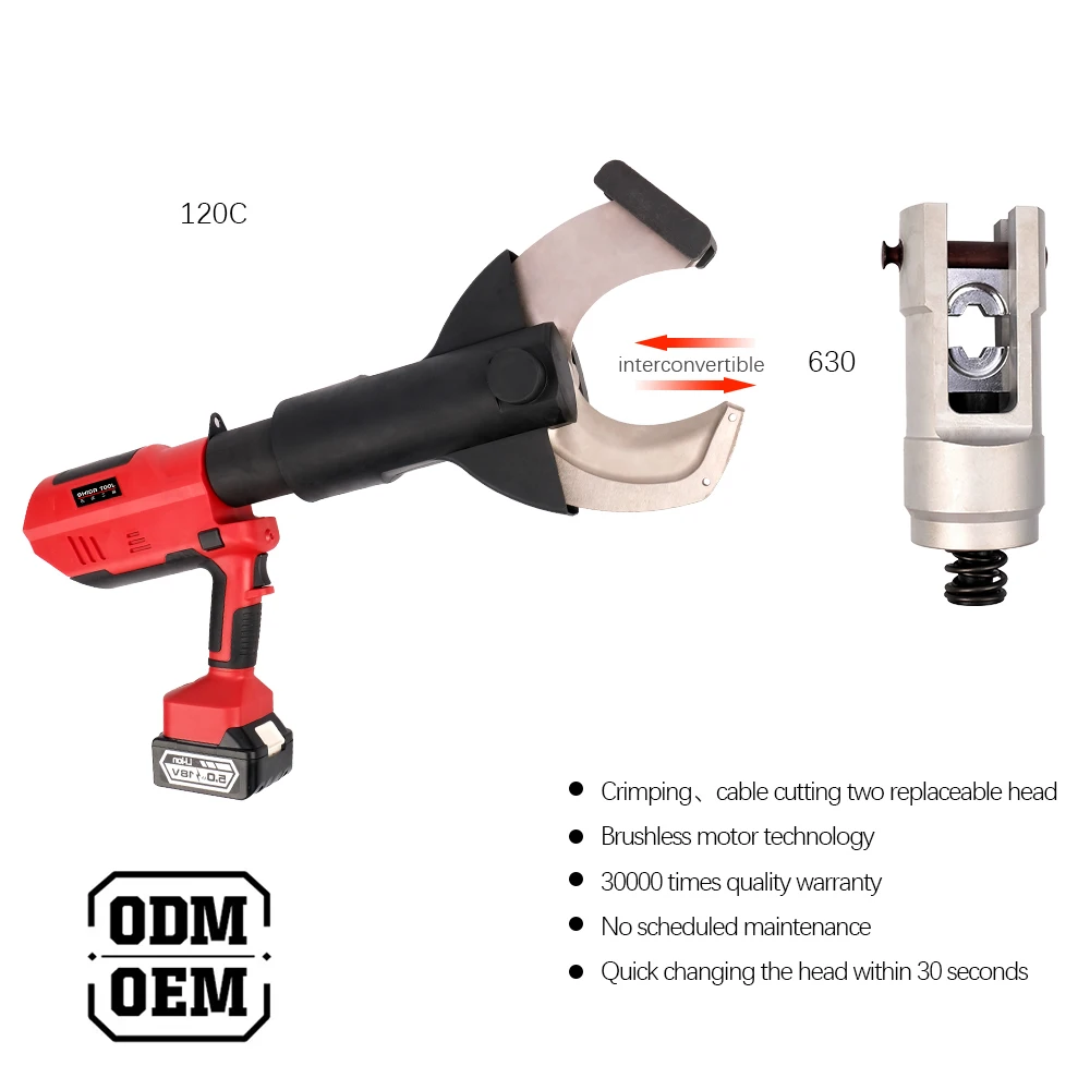 630/120C Portable Battery Powered Stainless Steel Electric Hydraulic Tool with Changeable Head for Wire Cable Crimping & Cutting