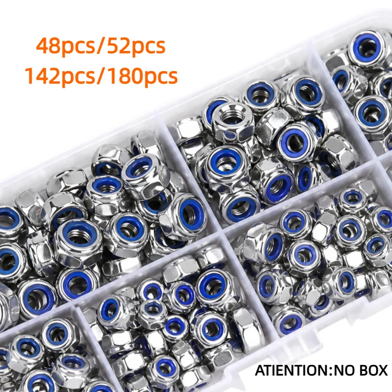 Juego de Tuercas de Seguridad de Acero Inoxidable 304, 48/52/142/180 Piezas, M3 M4 M5 M6 M8 M10 M12, Juego de Tuercas Hexagonales Métricas