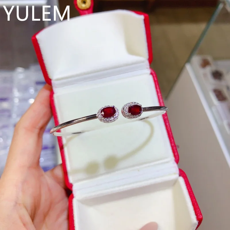 S925 Sterling Silver Natural ruby Bracelet - 4*6mm Center Stone Women's Elegant Gemstone Jewelry Women's Luxury Gift