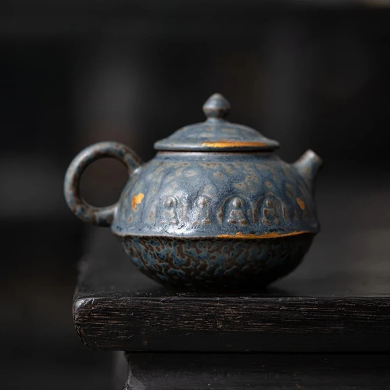 

160ml Handamde Bronze Glazed Teapot Ancient Old Rock Mud Pot Household Tea Maker Kettle with Filter Chinese Tea Services Gifts