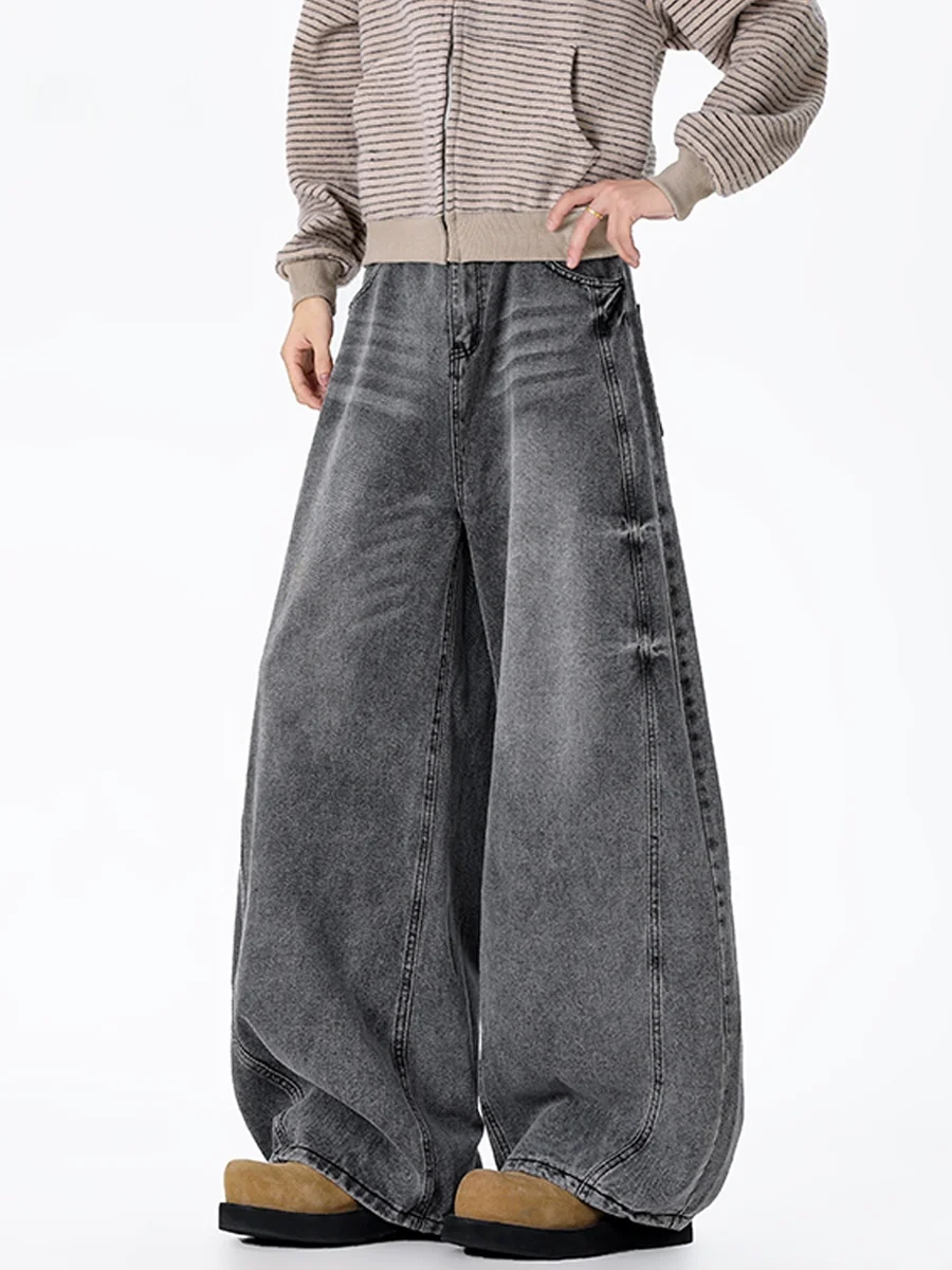 

American Decosition Wide Leg Men's Jeans Autumn Winter Oversize Waed out Straight Leg Trousers Casual Loose Fit Jeans