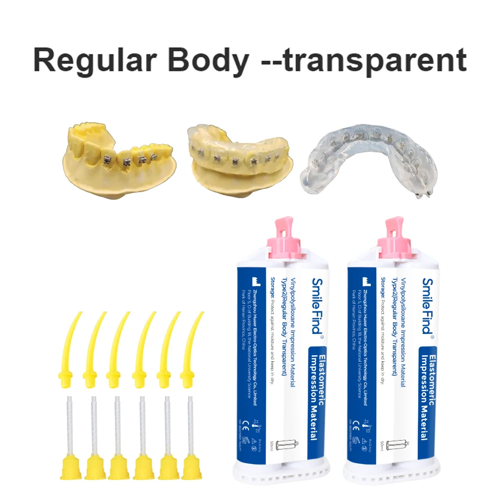 Dental Impression Material Transparent Putty Regular Light Body Vinyl Polysiloxane Elastomeric Impression Kit Teeth Mold 50ml