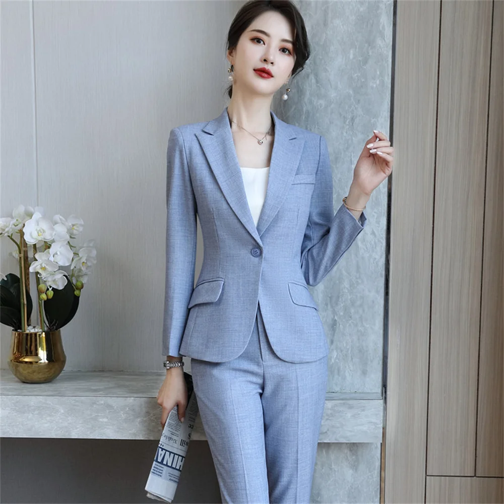 

Pink Women's 2 Pieces Set 2023 New Female Fashion Korean Slim Blazer and Trousers Office Lady Formal Business Work Pant Sets