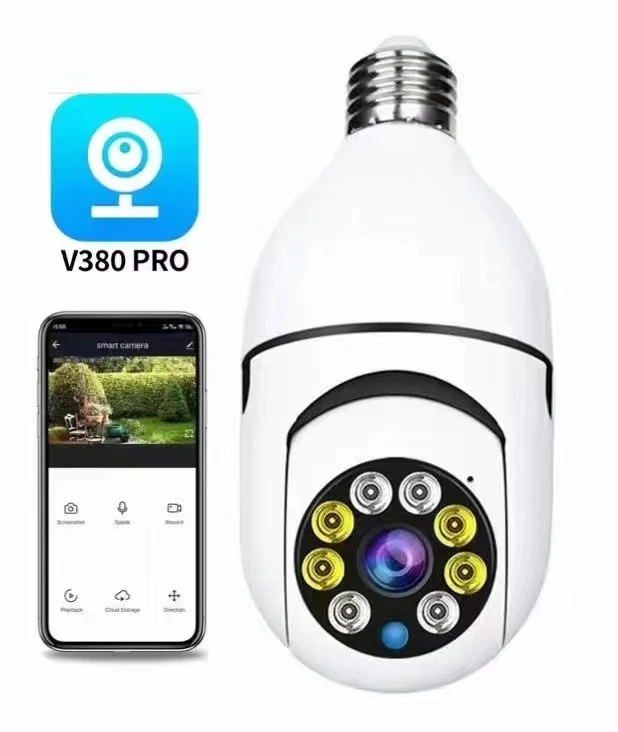 3MP 1296P V380pro E27 Lamp Head Soecket PTZ IP Dome Camera Full Color Night Vision Home Security CCTV Intercom Baby Monitor