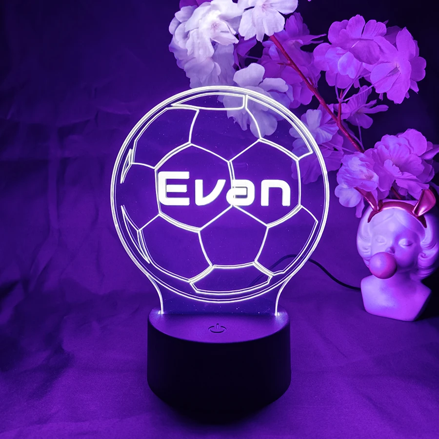 Personalised Football Shape 3D LED Night Light Laser Engraving Player Name Soccer Lamp for Home Bedroom Decor 7 Colors Xmas Gift