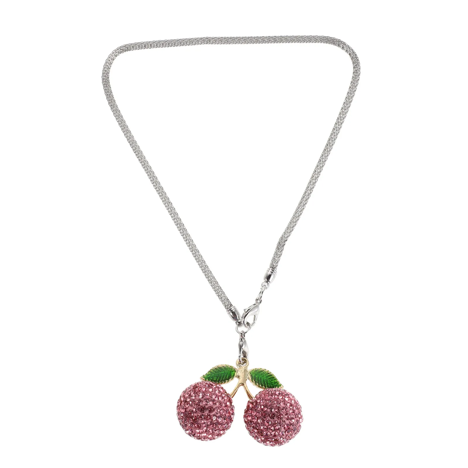 Car Interior Hanging Ornament Rhinestone Rearview Mirror Pendant Crystal Cherry Charm Stylish Auto Decoration Car Hanging