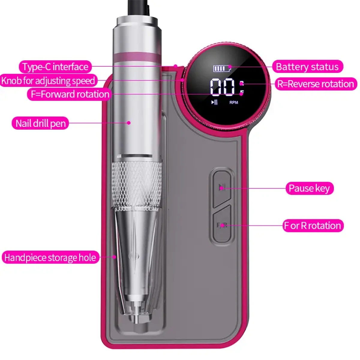 High Quality 50W Nail Drill Machine Set Low Noise Rechargeable E-file for Nail Care