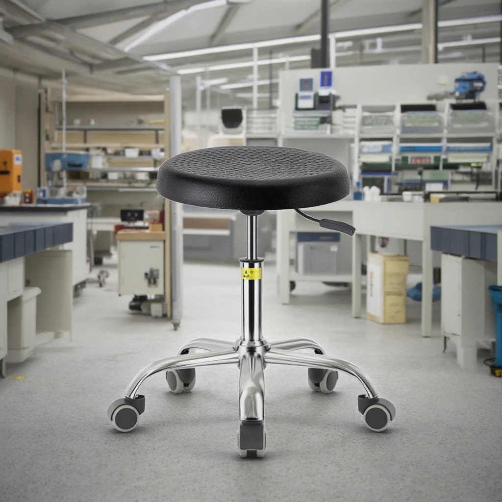 

Factory Direct Commercial ESD Stool for Laboratory Workshop School Office Simple PU Foam Lift Rotate Industry Stools