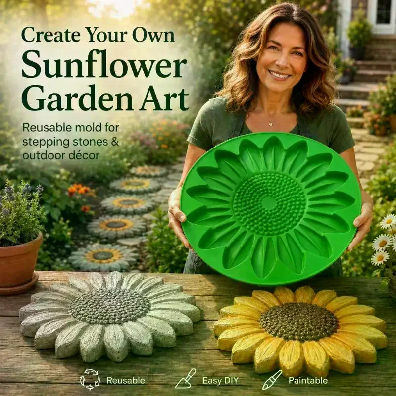 Sunflower Terrace Stone Mold Set, Concrete Garden Trail Making Tool, Reusable Flower Stone Mold For Outdoor Courtyard, Lawn