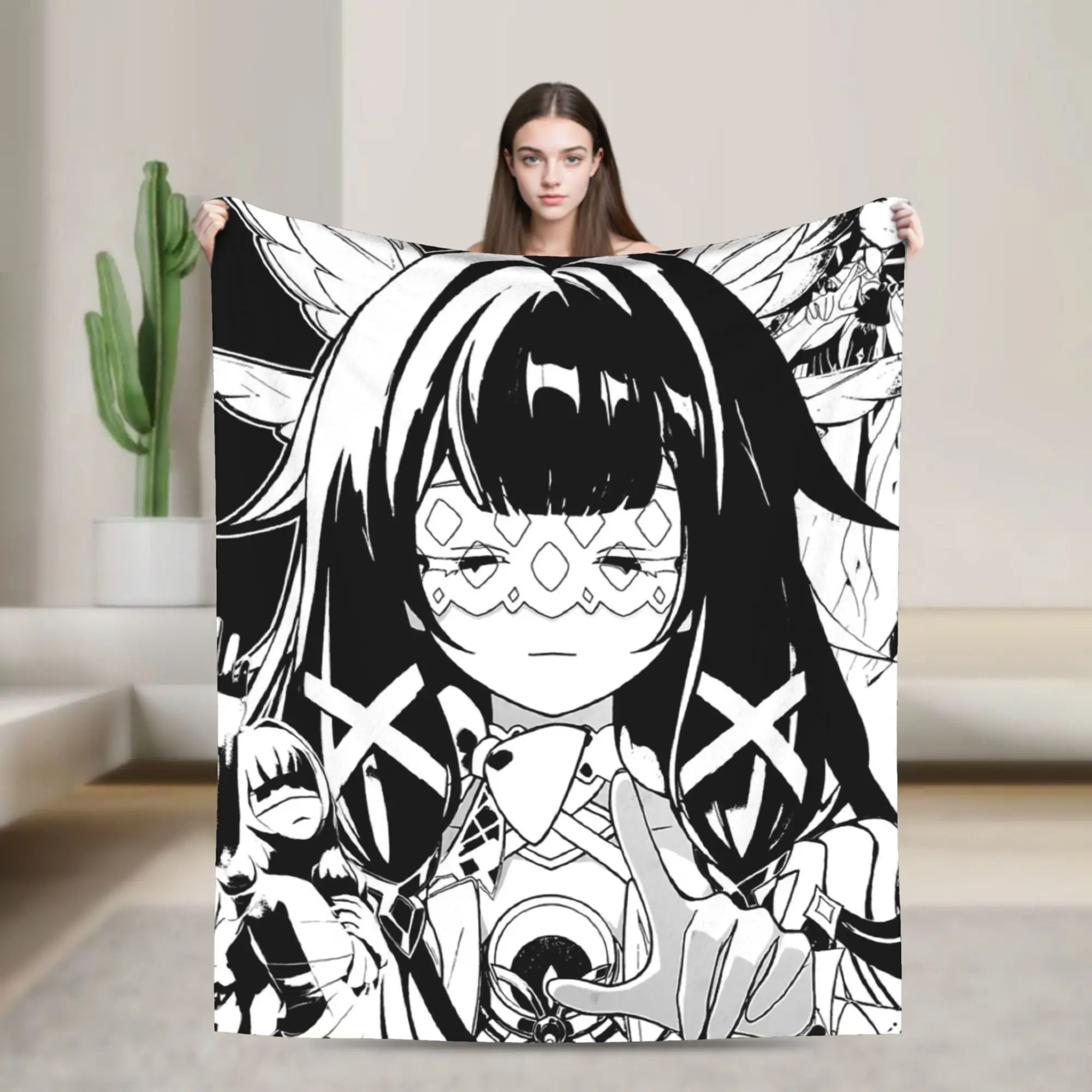 Moonlight Melody Columbina Genshin Impact Decken, Fleece-Decke für Frühling und Herbst, superweiche Überwurfdecke für Bettwäsche, Schlafzimmer, Teppichstück