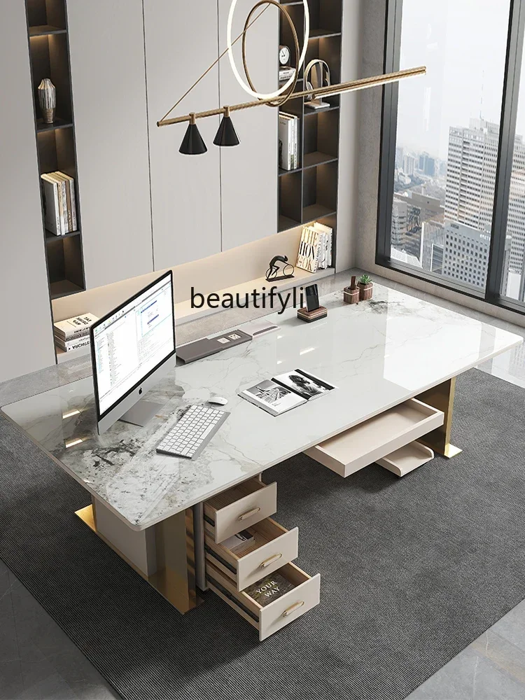 

02 Light Luxury Stone Plate Desk Modern Minimalist Desk High Sense Boss Desk Consultation Table