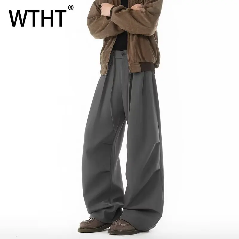 

WTHT Fashion Men's Solid Color Pleated Drawing Loose Blazer Pants Trendy High-waisted Wide Leg Trousers Male 2025 Autumn 2A2024