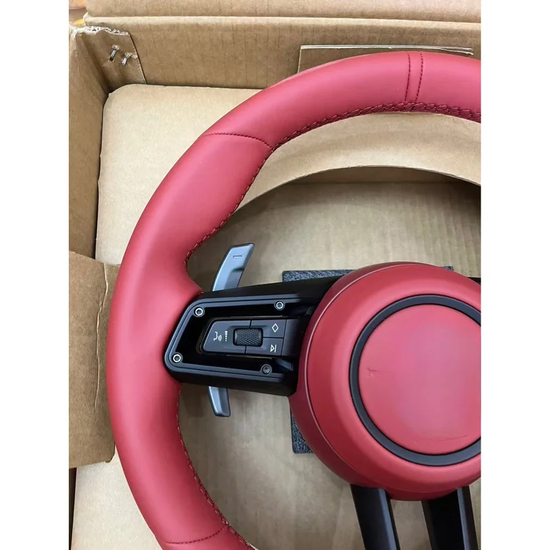For Porsche Panamera 911 Cayenne 718 Carbon Fiber Wood Grain Multifunctional Upgraded Steering Wheel Horn Cover Decorative Cover