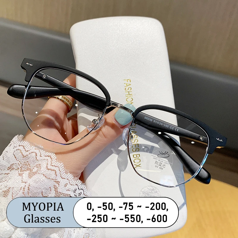 

Brand Design Optical Myopia Glasses Women Spectacle Polygonal Eyebrow Frame Anti Blue Ray Photochromic Men Near Sigh Eyeglasses